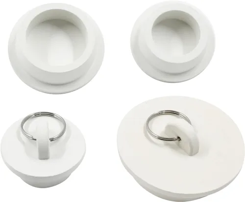 Miniatura 5 de Paquete de 4 tapones de goma para fregadero de bañera, tapones de drenaje de bañera blancos con anillo de tracción para cocina, bañera, fregadero