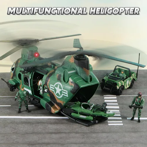 Miniatura 3 de JOYIN - Juego de juguetes de helicóptero militar 10 en 1 con luz, sonido, camiones, barco, bicicleta, soldados del ejército, armas - Regalos