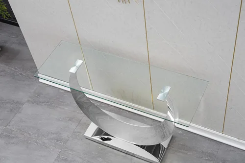 Miniatura 136 de Mesa de centro de cristal de lujo, mesa de centro de sofá de 47 pulgadas con marco de acero inoxidable dorado y parte superior de vidrio negro, mesa