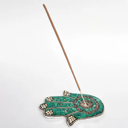 Miniatura 2 de Verde - Soporte para incienso de mano Hamsa - Mosaico Piedras
