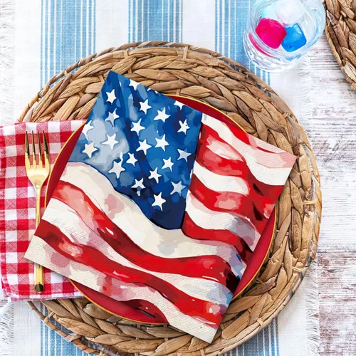 Miniatura 5 de JarThenaAMCS 80 servilletas de papel patrióticas con la bandera estadounidense, servilletas desechables del 4 de julio, servilletas de almuerzo