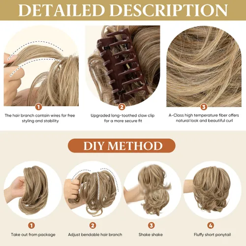 Miniatura 5 de Pinza de pelo con clip de garra, moño corto, pieza de cabello de moño desordenado, extensiones de cabello flexibles, ramificación de cabello Gris