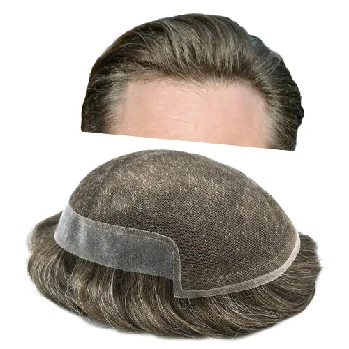 Miniatura 157 de Sistema de repuesto de cabello humano europeo con encaje frontal suizo para hombre, tupé para hombre, pieza de cabello, nudo blanqueado, línea #17