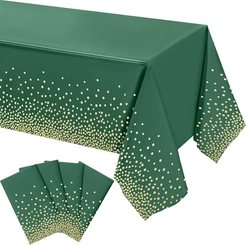 Tegeme Paquete de 4 manteles de plástico verde y dorado para fiestas, manteles desechables de graduación, Ramadán Mubarak, decoración con lunares