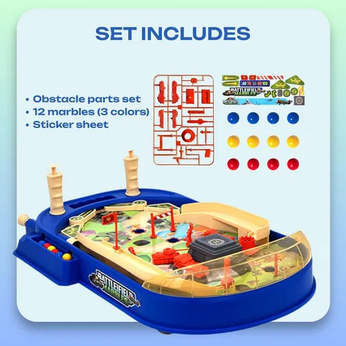 Miniatura 8 de Battle Pinball Machine - Juego de arcade de mesa con obstáculos, lanzador de barra de tracción, aletas y objetivos de puntuación, mini pinball de 1