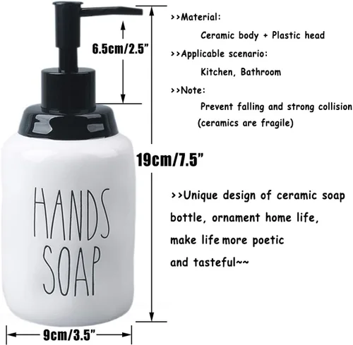Miniatura 3 de Dispensador de jabón de manos de cerámica – Botellas dispensadoras de líquido estilo granja, perfecto para encimera de cocina o decoración