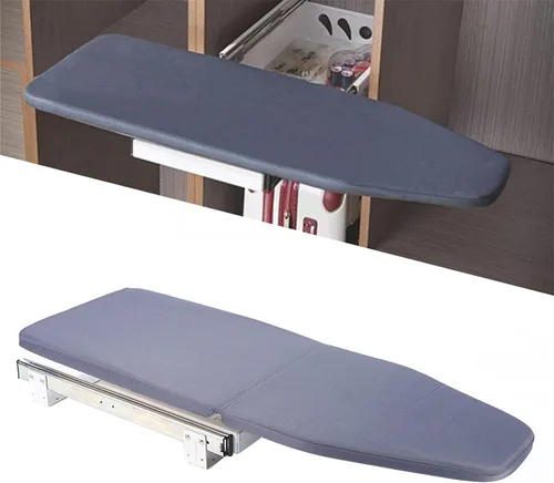 Miniatura 9 de Tabla de planchar extraíble para armario, beige, 32.3 x 12.2 pulgadas Placa de hierro incorporada, rotación de 180°, con cubierta de algodón