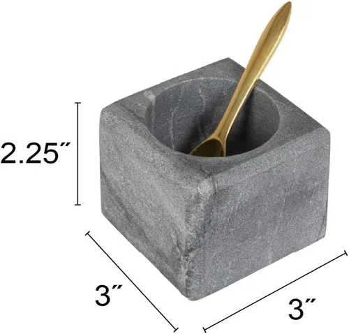 Miniatura 2 de Creative Co-Op Cuenco cuadrado de mármol con cuchara de acero inoxidable, gris