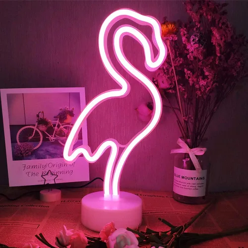 Miniatura 4 de Luz de neón con base de neón, luces de noche, decoración de pared, decoración del hogar, luz led Flamingo 2