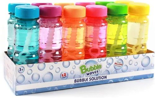 Paquete de 12 botellas de burbujas grandes, solución de burbujas de 4 onzas, juguete novedoso de verano, recuerdo de fiesta de actividades, juego de