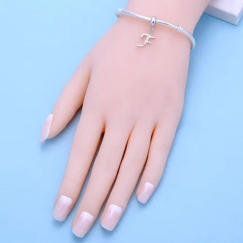 Miniatura 5 de SoulBeads - Colgantes de plata fina 0,925 de letra inicial, alfabeto A-Z. Dije con cristales compatibles con brazaletes europeos