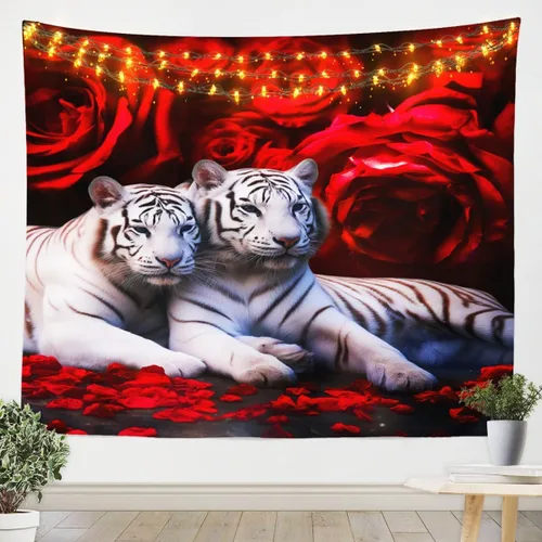 Miniatura 20 de Erosebridal Tapiz de guepardo para colgar en la pared, tapiz de rosa roja, decoración del hogar, tapiz de leopardo y gato, diseño de pared