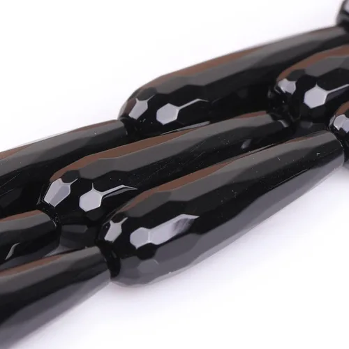 Miniatura 2 de Cuentas de ágata negra para hacer joyas, piedras preciosas naturales semipreciosas de 0.315 x 1.181 in de largo, lágrima facetada de 15 pulgadas JOE