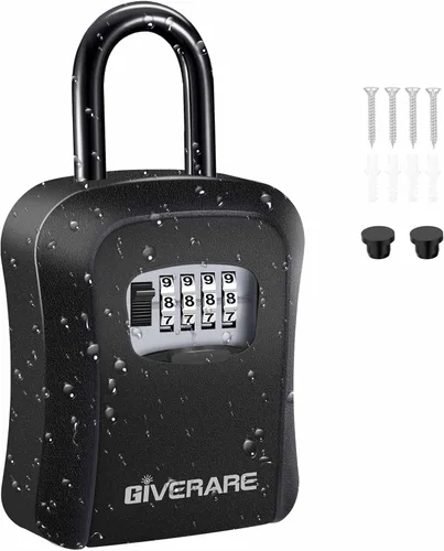 Caja de cerradura para llaves, caja de seguridad de combinación de 4 dígitos, soporte de pared y aleación de metal portátil, impermeable, para