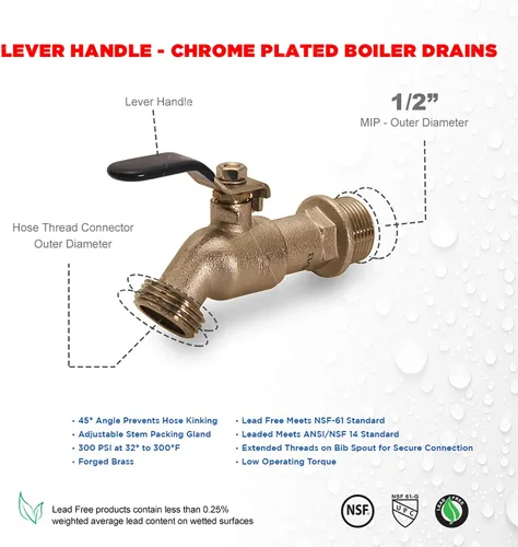 Miniatura 2 de Midline Valve S3527 Válvula de drenaje de caldera, con mango en T 1/2 pulg. entrada MIP/SWT x 3/4 pulg. Salida MHT, cromada, sin plomo