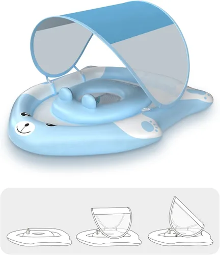 Miniatura 2 de Flotador doble con asiento de seguridad ajustable, toldo UPF 50+ extraíble solar, flotador inflable estilo animal, flotador de natación durante 6-36