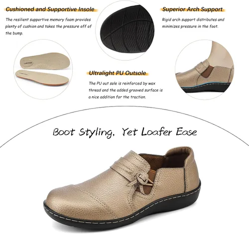 Miniatura 5 de LAZYPOP Mocasines de cuero clásicos y cómodos para mujer, bonitos zapatos de vestir informales, ligeros, para caminar, zapatos planos