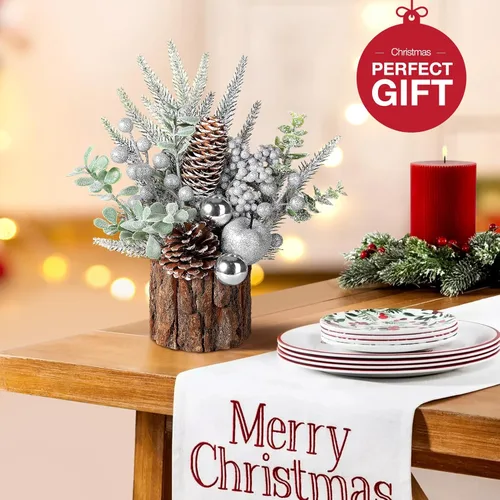 Miniatura 5 de hatisan Árbol de Navidad Pequeño, Árbol de Navidad Artificial con Adornos Navideños Piña Baya, Árbol de Navidad de Mesa para Decoraciones Navideñas