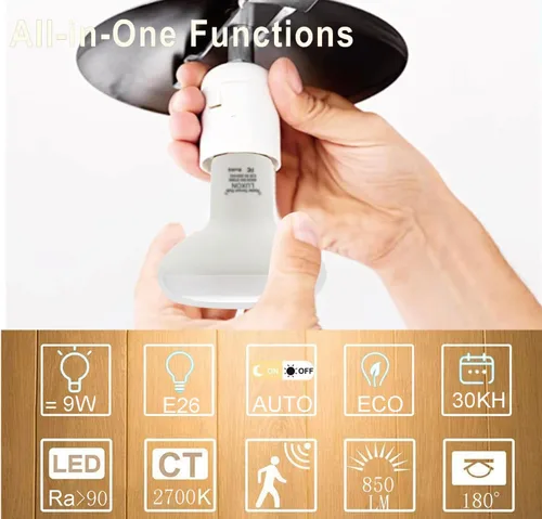 Miniatura 5 de LUXON Bombillas con sensor de movimiento de radar BR25 de 9 W, detector equivalente al atardecer al amanecer de 90 W, iluminación de lámpara LED