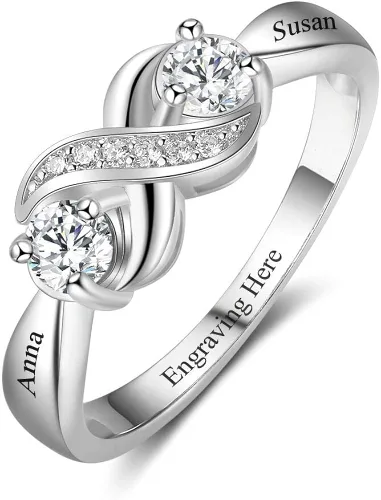 Tian Zhi Jiao Anillos de compromiso personalizados con infinito para su personalización, 2 anillos de imitación para madres grabados con 2 nombres