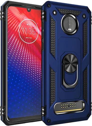 Miniatura 13 de Funda de grado militar para Motorola Moto Z4, Moto Z4 Play Case 360 Metal giratorio anillo soporte soporte magnético para coche Armadura resistente