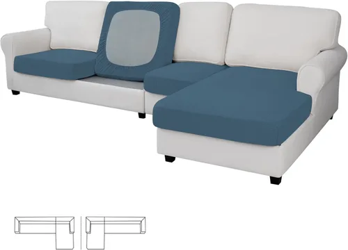 Miniatura 130 de Easy-Going - 4 Fundas de cojín elásticas para sofá seccional, izquierda/derecha, en forma de L, funda de asiento antideslizante, suave, flexible