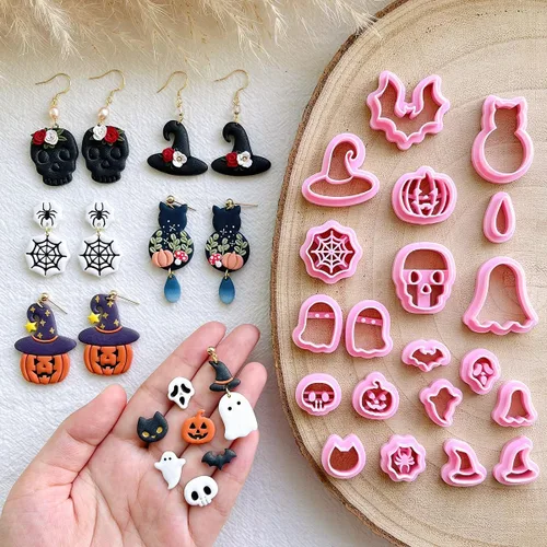 Miniatura 2 de KEOKER Cortadores de arcilla polimérica de Halloween, cortadores de arcilla para la fabricación de aretes de Halloween, 20 formas de aretes de TODOS