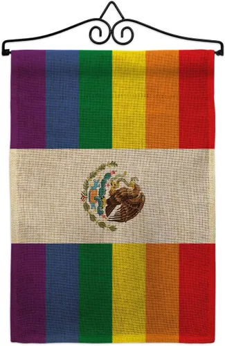 Miniatura 13 de Bandera de jardín de arpillera de Orgullo de México LGBT arco iris amor gay bisexual pequeño regalo decorativo patio casa pancarta de doble cara