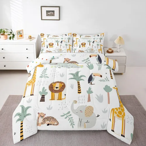 Miniatura 28 de Feelyou Juego de edredón de animales de zoológico, tamaño individual, juego de ropa de cama de animales de dibujos animados para niños, niñas