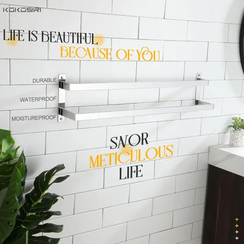 Miniatura 6 de KOKOSIRI Barras para Toallas Portadores de Toallas de Baño 32 Pulgadas Cromado Baño 2 Niveles Escalera Rieles para Toallas Montado en Pared Estantes