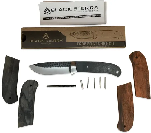 Black Sierra Skinner - Kit de fabricación de cuchillos de bricolaje – Acabado martillado de acero inoxidable hoja fija para caza, pesca y