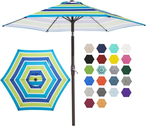 Miniatura 13 de JEAREY Sombrilla de patio de 7.5 pies con 6 varillas resistentes, botón de inclinación/manivela, sombrilla de mesa para jardín, terraza, patio Azul