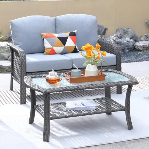 Miniatura 17 de ovios Juego de 2 piezas de muebles para patio, sillas de mimbre para exteriores de 2, sillas de ratán de respaldo alto para todo tipo de clima de 2