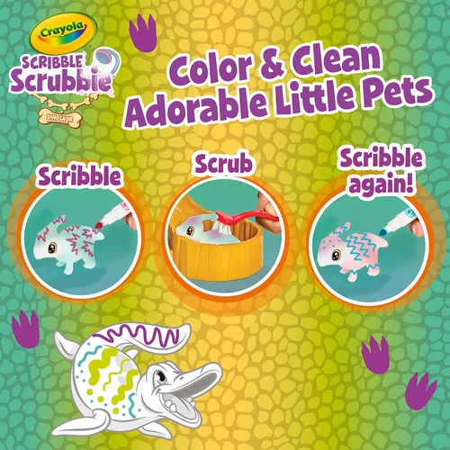 Miniatura 3 de Crayola Scribble Scrubbie Pets - Tobogán acuático de dinosaurio, juguetes de dinosaurio para niños, juguete de aseo de mascotas, regalos para niños