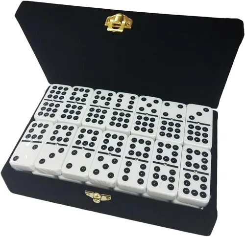 Marion Juego de dominó doble de 9 (55 azulejos) tamaño profesional con hilanderos en elegante caja de almacenamiento de terciopelo, color blanco