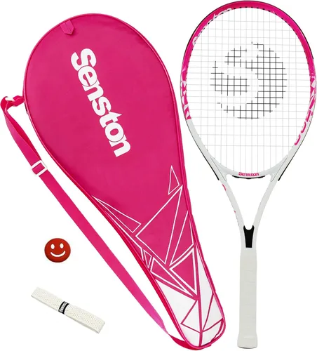 Senston 27 inch Tennis Racket for Adults 1 Pack Tennis Racket Set Tennis Overgrip, Vibration Damper Blanco Rosa