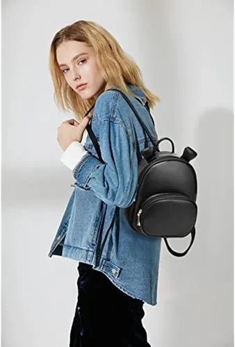 Miniatura 2 de Bonita mochila para adolescentes, niñas, mujeres, tamaño pequeño, bolso de hombro de piel sintética, casual, mini mochilas bolsa de viaje, Negro