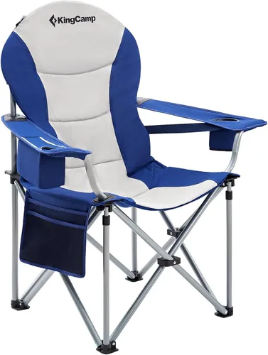 Miniatura 23 de KingCamp Silla plegable de campamento de gran tamaño, resistente 450 libras con soporte lumbar, asiento acolchado con soporte para tazas y bolsa
