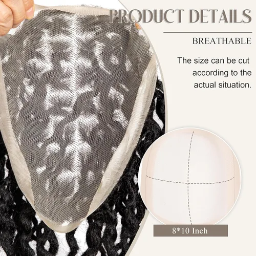 Miniatura 5 de DAIXI - Extensiones de rastas rizadas afro de 8 x 10 pulgadas con base de encaje completo transparente para hombres y mujeres, 56 hebras de 0.2 in