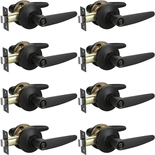 Miniatura 9 de KNOBWELL Juego de 10 manijas de puerta color negro mate, juego de manijas de puerta para privacidad para cama y baño, reversible para lado derecho