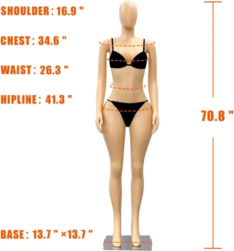 Miniatura 8 de Maniquí de cuerpo completo con curvas BBL femenino, brazos ajustables desmontables de 70.8 pulgadas y forma de vestido de torso extraíble con base
