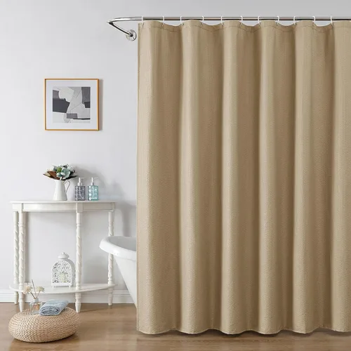 Miniatura 59 de OWENIE Cortina de ducha blanca para baño, 96 pulgadas, extra larga, elegante cortina de ducha de tela texturizada en relieve 3D, repelente al agua