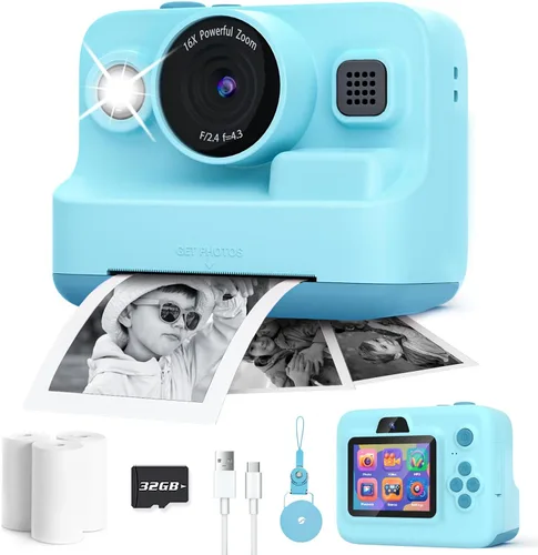 Dylanto Cámara de niños con impresión instantánea, cámaras instantáneas de 1080P para niños que imprimen fotos, regalos de Navidad de cumpleaños