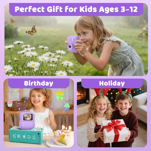 Miniatura 6 de Cámara de impresión instantánea para niños, regalos de Navidad y cumpleaños para niños y niñas de 3 4 5 6 7 8 9 10 11 12 años, cámaras de Púrpura