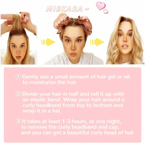 Miniatura 6 de 6 rodillos de pelo para rizos sin calor con gorras de pelo, 3 juegos de rizador de pelo sin calor, diadema suave para dormir durante la noche