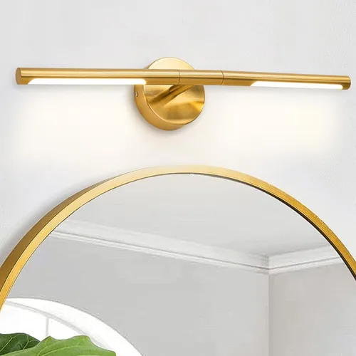 Lámparas doradas para baño sobre espejo de 24 pulgadas, 18W 360° Giratorias Regulables 4000K Lámpara de Tocador LED de Latón, Luces de Tocador de