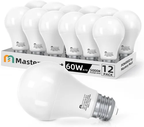 Miniatura 14 de MASTERY MART Paquete de 6 bombillas LED A19 equivalentes a 60 W, 9 W no regulables, sin parpadeo, 800 LM, luz blanca brillante 5000 K, base E26