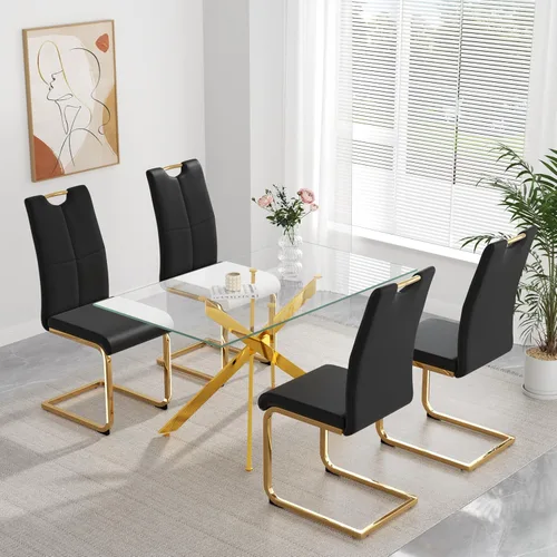 Miniatura 9 de yeag Juego de Sillas de Comedor Modernas de 2 Unidades, Sillas de Cocina y de Sala de Estar con Respaldo Alto, con Patas de Metal Cromado Dorado