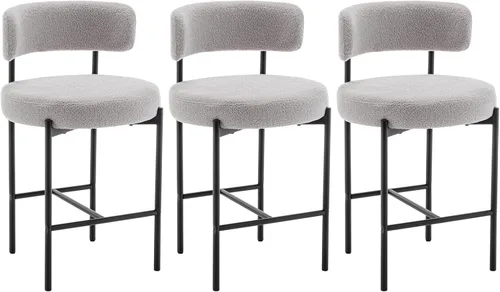 Miniatura 21 de Cinxzar Taburetes de Bar Boucle Juego de 2, Taburetes de Bar de Altura de Mostrador Beige con Respaldos, Taburetes Modernos para Isla de Cocina