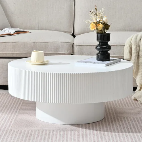 Miniatura 11 de Merax Mesa de café moderna redonda de 31 pulgadas con base resistente, mesas centrales de madera para sala de estar, recepción, fácil de ensamblar